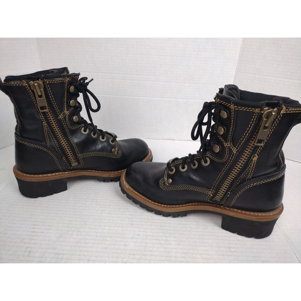 Harley Davidson Leather Riding Work Boots Womens 6.5 Black Moto Ankle Hook Zip - Picture 6 of 9